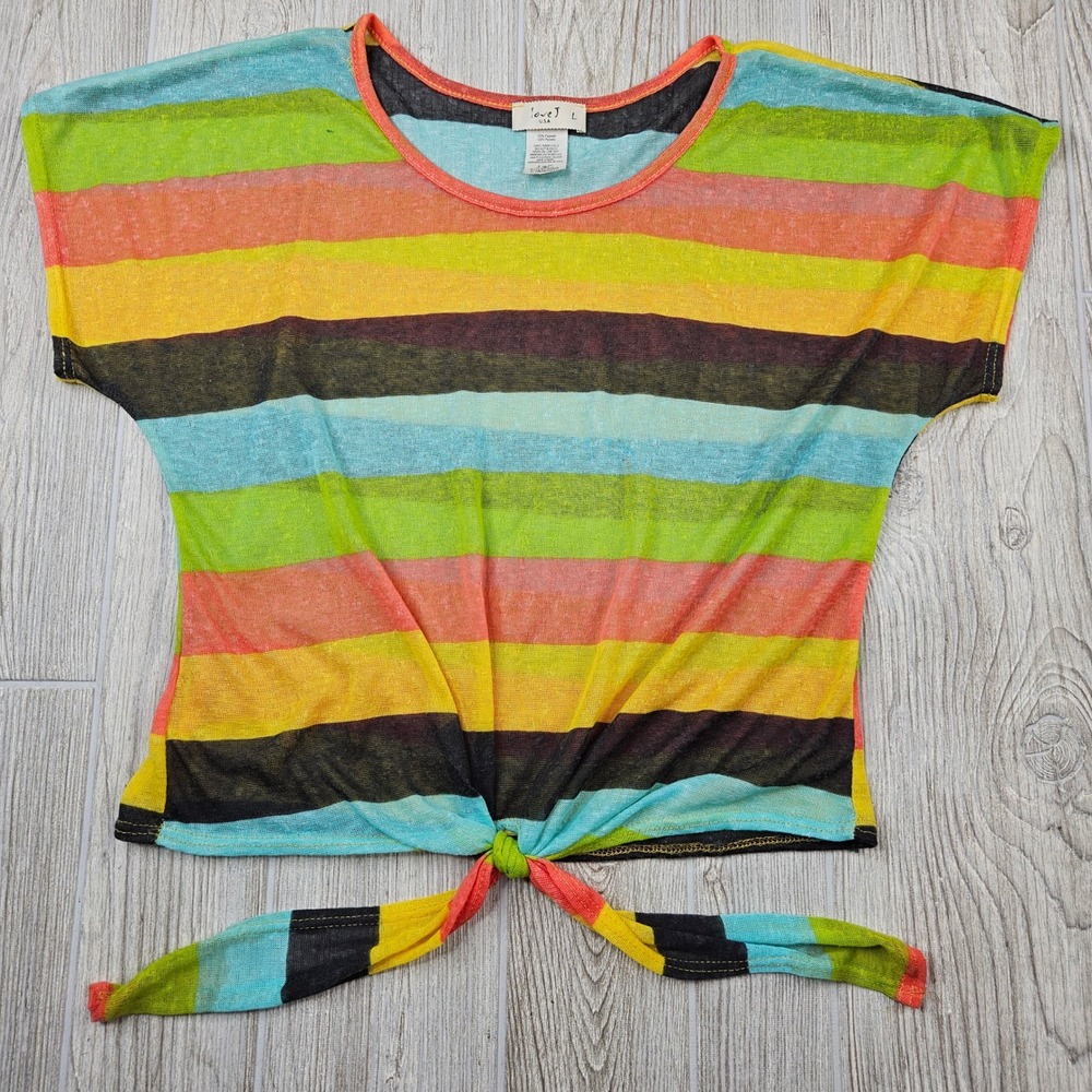 Love J USA Striped Tie Front Lightweight Dolman Sleeve Top‎ Size L